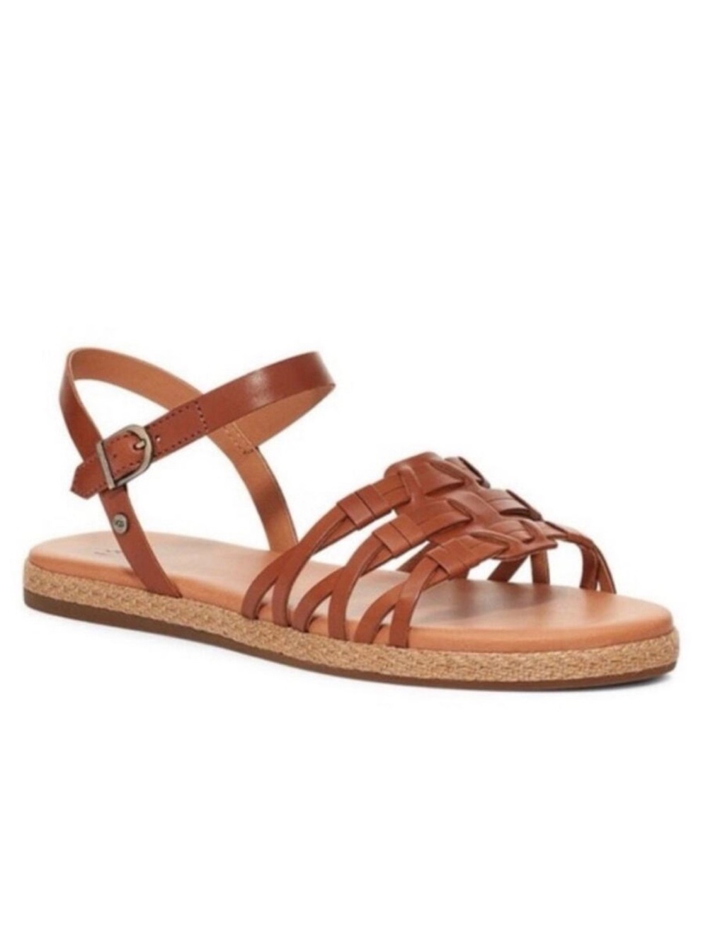 UGG Women's Tan Woven Leather Ankle-Strap Sandals